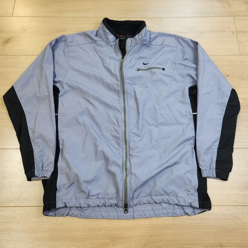 Vintage Nike Windbreaker Jacket Mens Large Gray Full Zip Mesh Lined Reflective